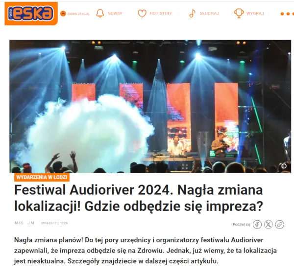 Eska: Festiwal Audioriver 2024. Nagła zmiana lokalizacji! Gdzie odbędzie się impreza?